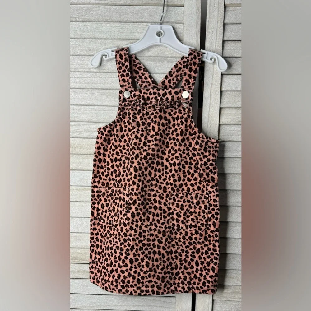 The Children’s Place Leopard Corduroy Jumper Dress 4T Pink Overall Pinafore